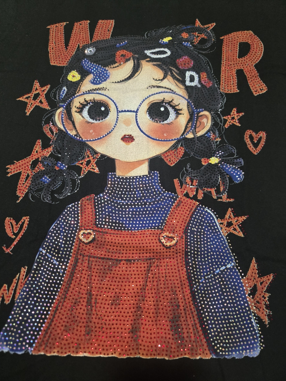 Black Graphic Blouse with Red Pinafore Illustration